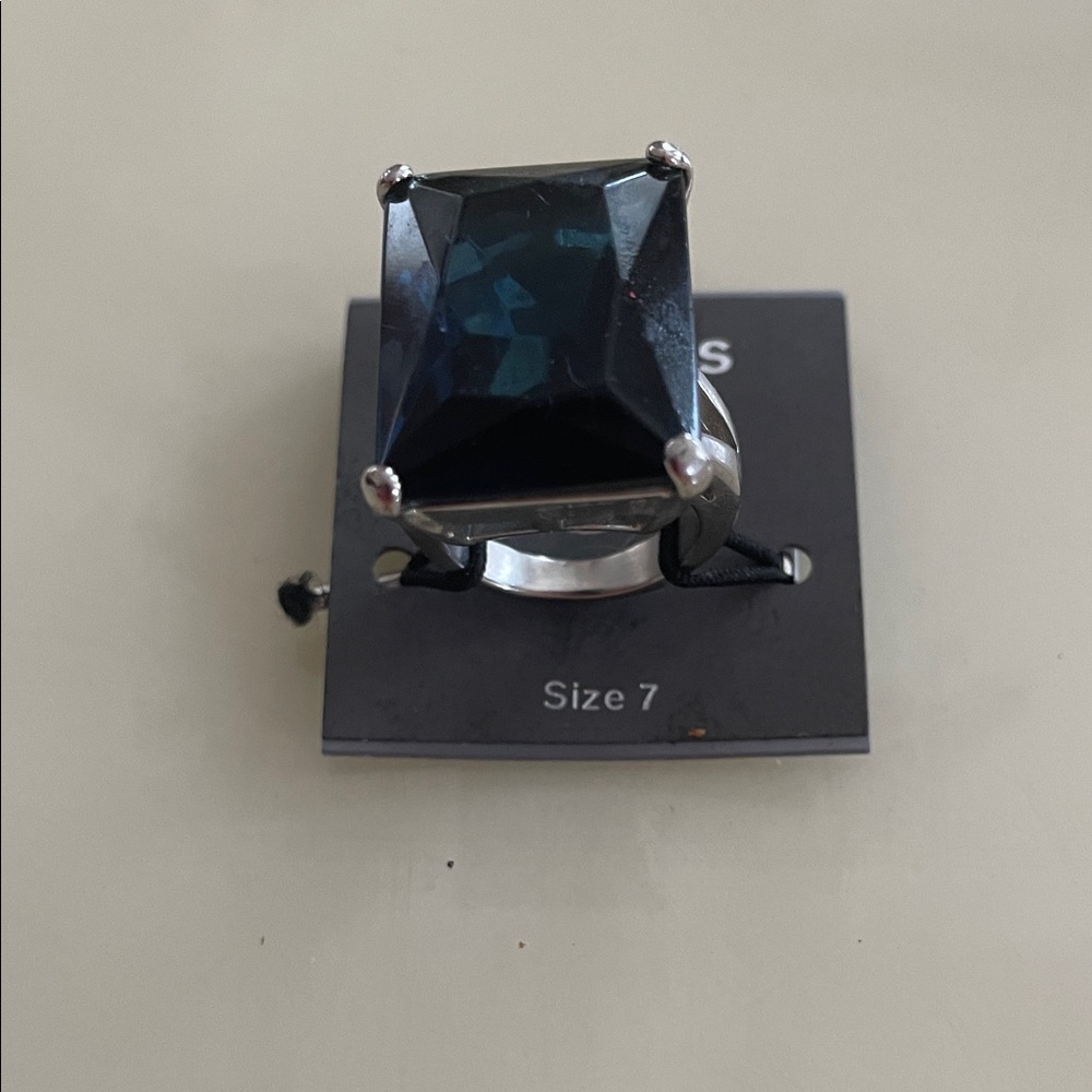Express Silver Ring with Dark Blue Gemstone size 7
